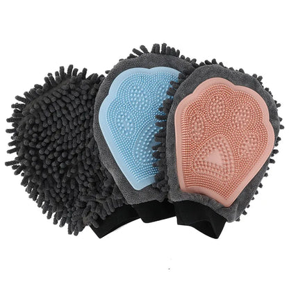 2-in-1 Fellpflege-handschuh mit Mikrofaser und Silikon – Sanfte Massage und Effiziente Haarentfernung für Hunde und Katzen
